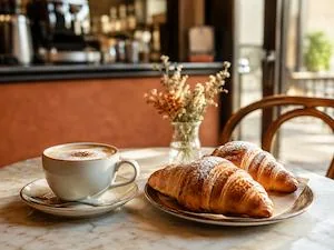 Colazione con cappuccino e cornetti